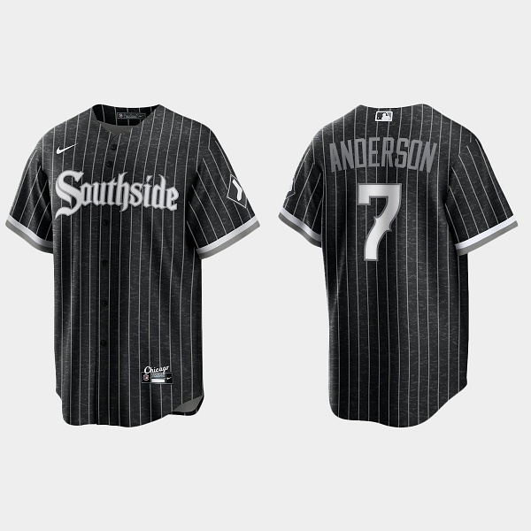 Men's Chicago White Sox #7 Tim Anderson Black 2021 City Connect Cool Base Stitched Jersey
